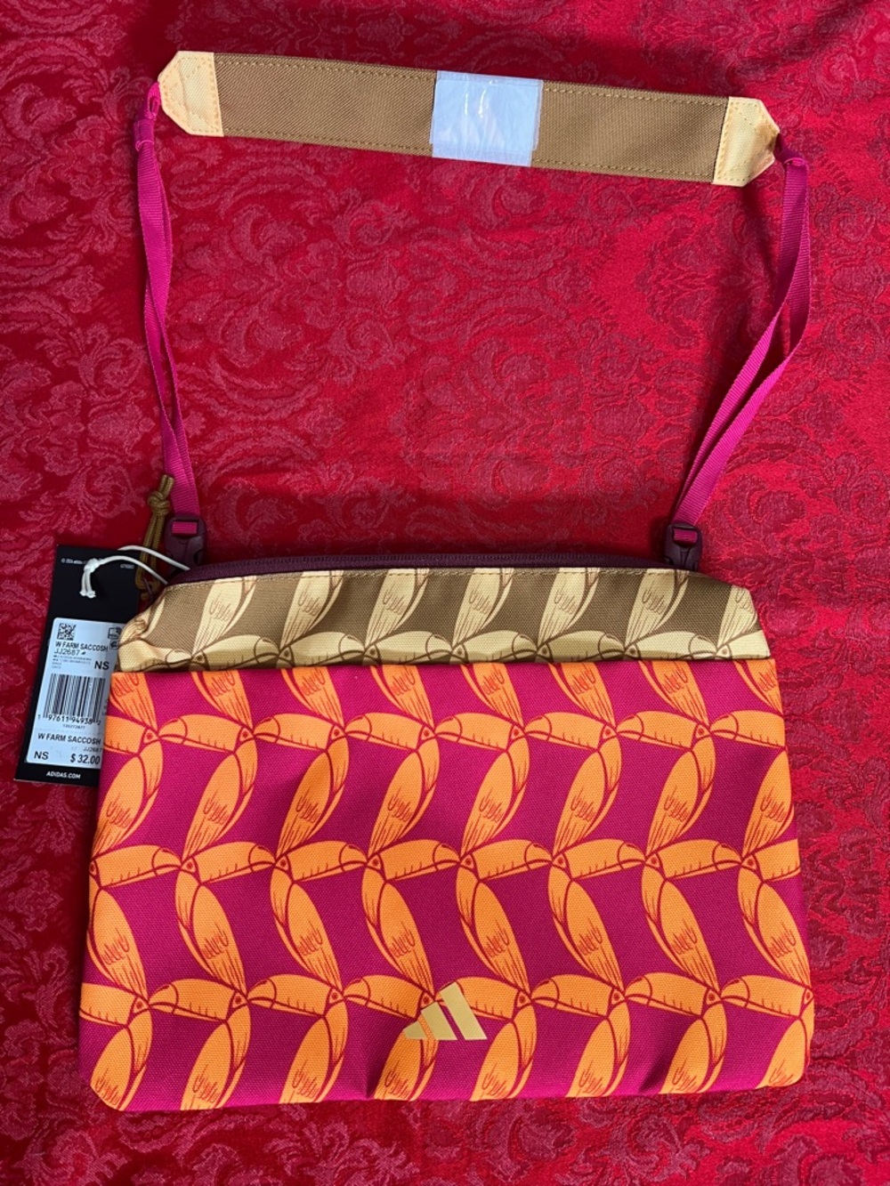 Farm Rio Crossbody Bag NWT Pink Orange Tropical Print Adjustable Strap